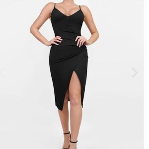 POPILUSH Built-In Shapewear Slip V-Neck Split Midi Dress